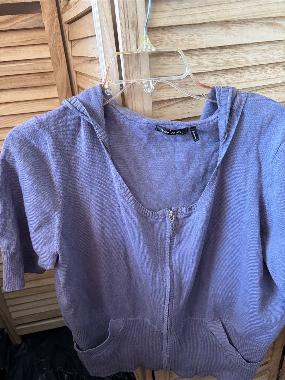 Daisy Fuentes Dusty Lavender Short-Sleeve Zip-Front Hoodie 1X